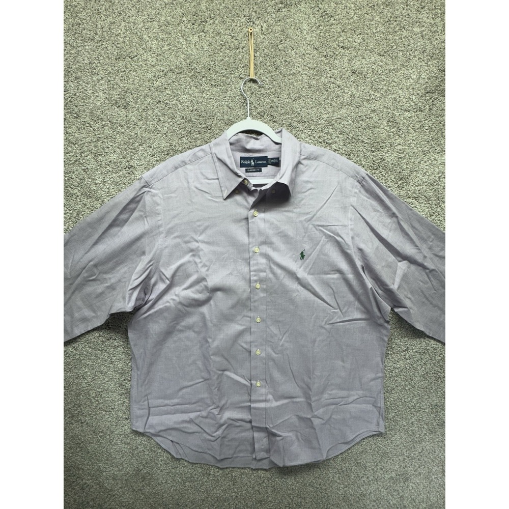 VTG Polo Ralph‎ Lauren Dress Shirt Mens 17.5 XL Light Purple Classic Geometric